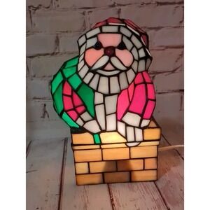 Tiffany Style Stained Glass Electric Light 10" Santa Claus In Chimney